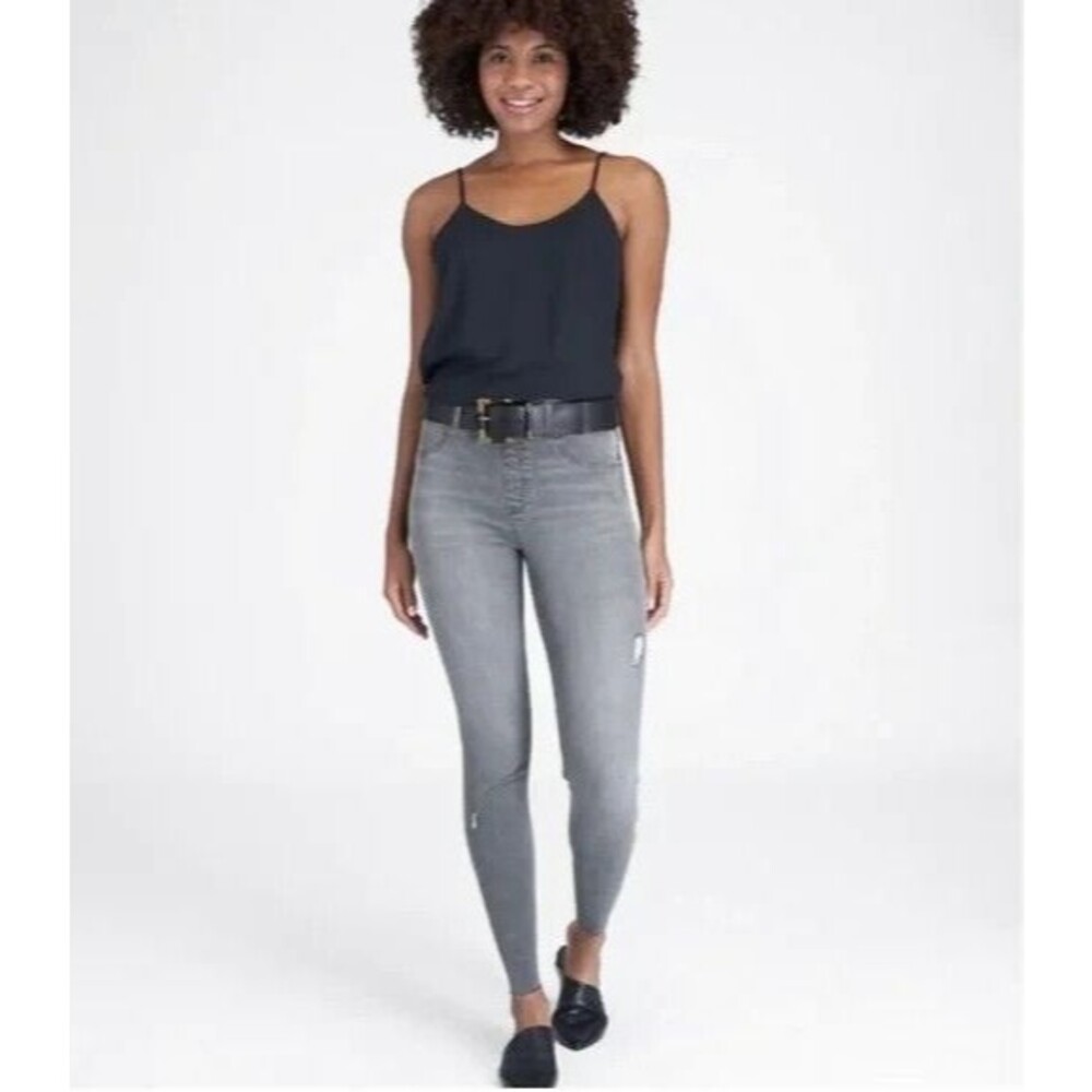 SPANX vintage gray distressed ankle‎ skinny jeans Size M high-rise stretch
